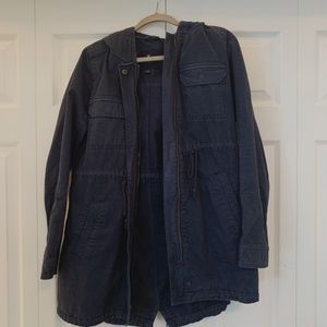 hooded drawstring boyfriend coat.